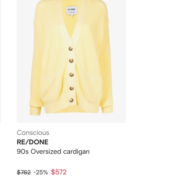 NEW! Re/Done cardigan 90’s oversized cardigan yellow 100% cotton … - Picture 3 of 11